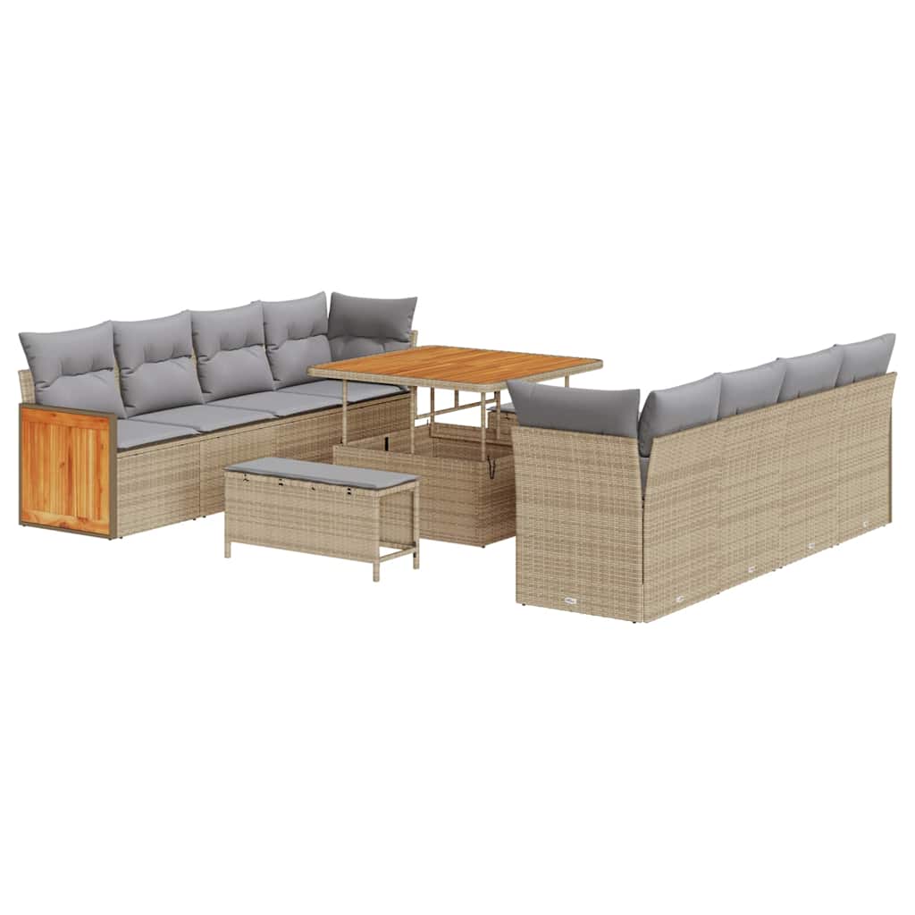 Trädgårdsoffset med kudde 12 pcs Beige och Ljusgrå konstrotting