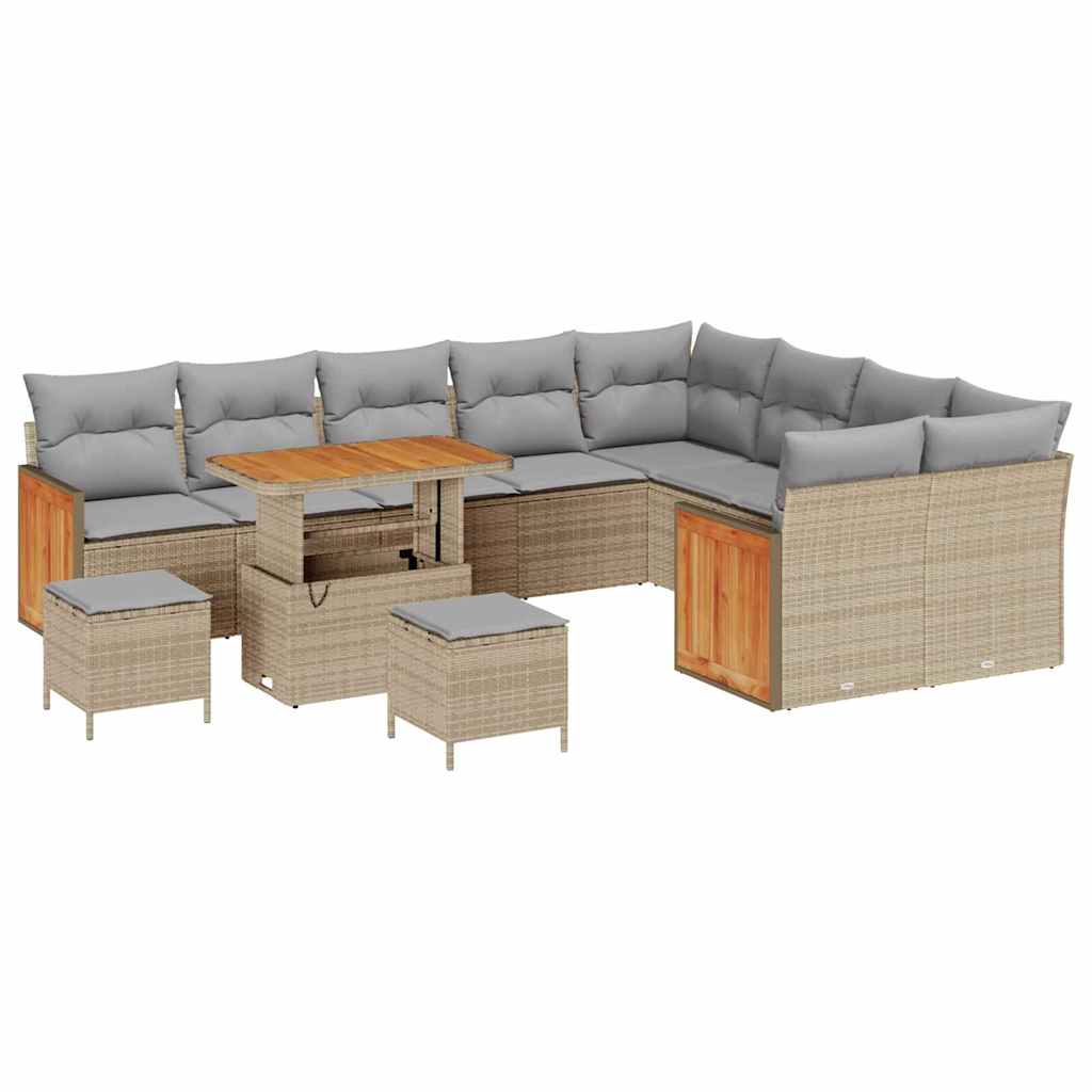 Trädgårdsoffset med kudde 13 pcs Beige och Ljusgrå konstrotting