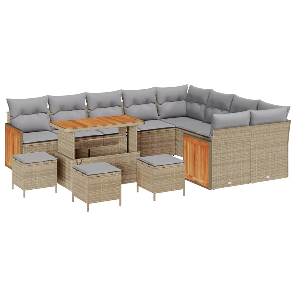 Trädgårdsoffset med kudde 14 pcs Beige och Ljusgrå konstrotting