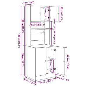 Köksbuffé med hylla med lagring 2 pcs Svart Ek 60 x 50 x 180 cm