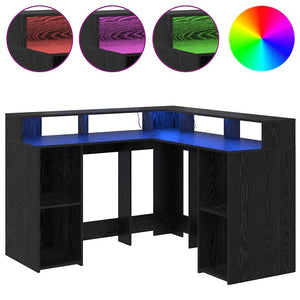 Skrivbord med hylla Svart Ek 130 x 130 x 91 cm Konstruerat trä