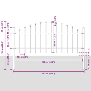 Trädgårdsstängsel 7 pcs Grå 170 x 140 cm Pulverlackerat stål