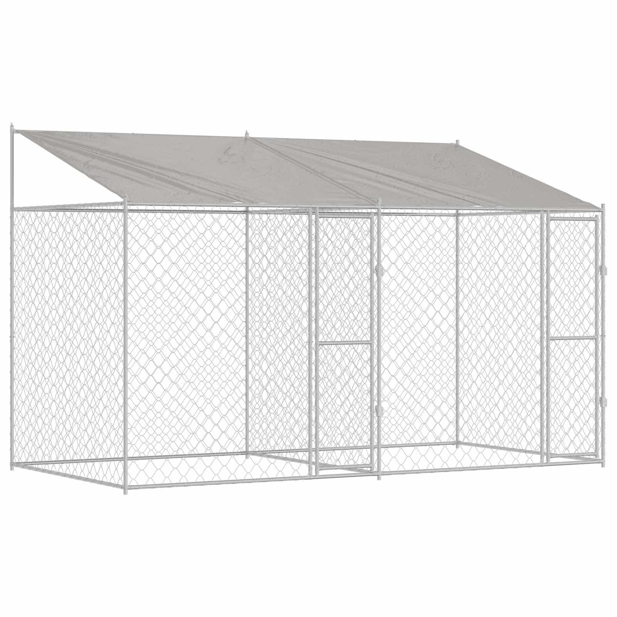 Hundbur med tak Silver 400 x 200 x 256 cm Stål och PE