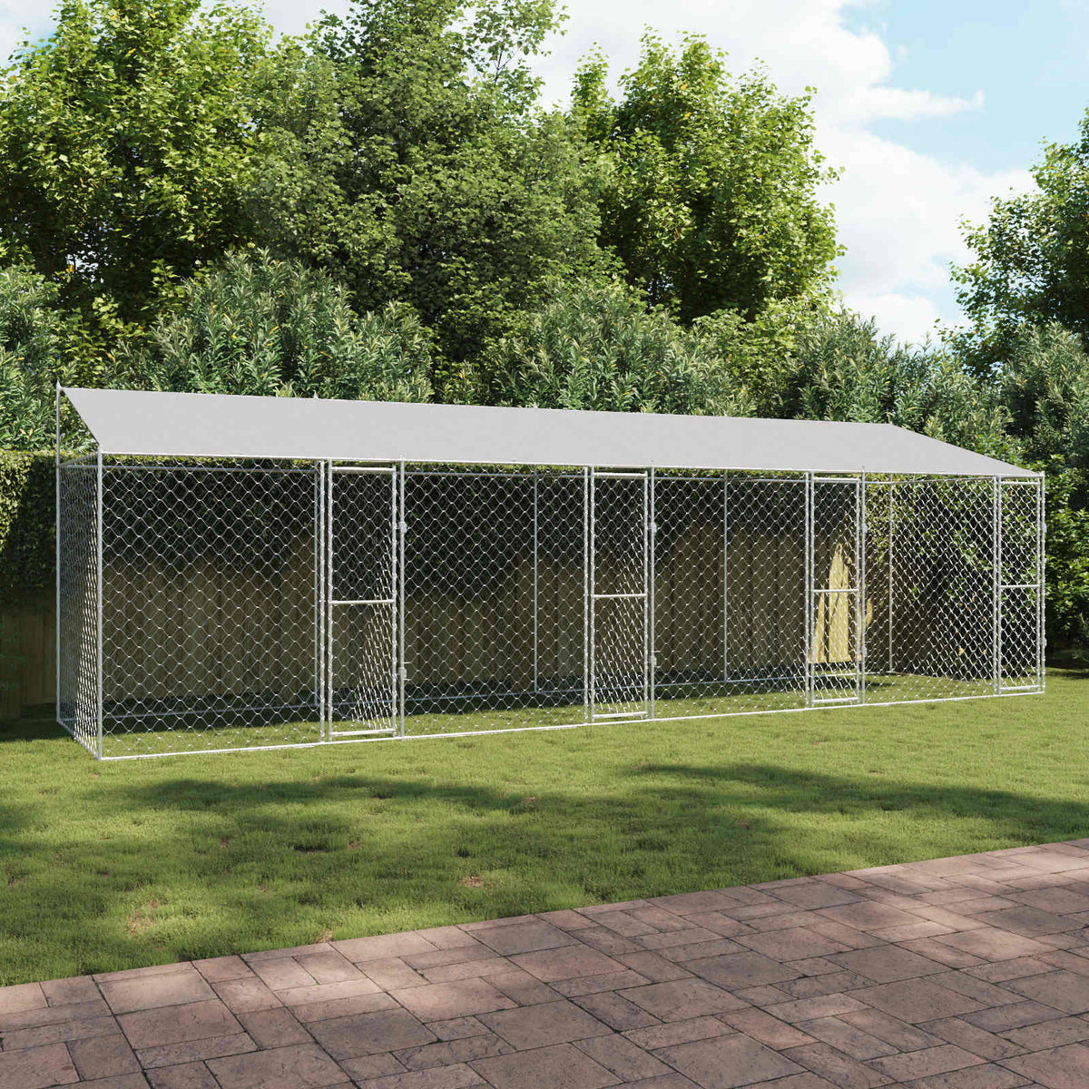 Hundbur med tak Silver 800 x 200 x 256 cm Stål och PE