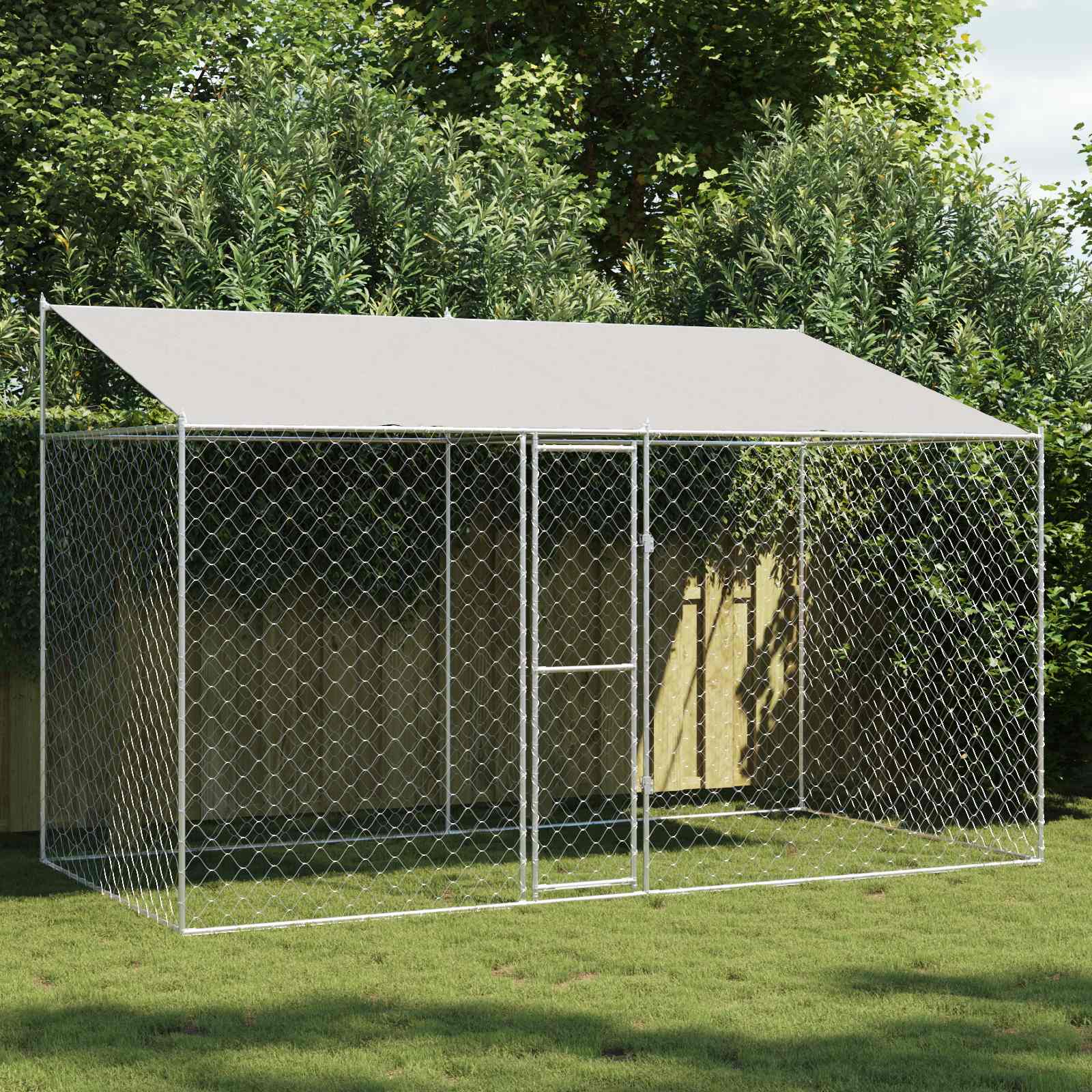 Hundbur med tak Silver 400 x 200 x 256 cm Stål och PE