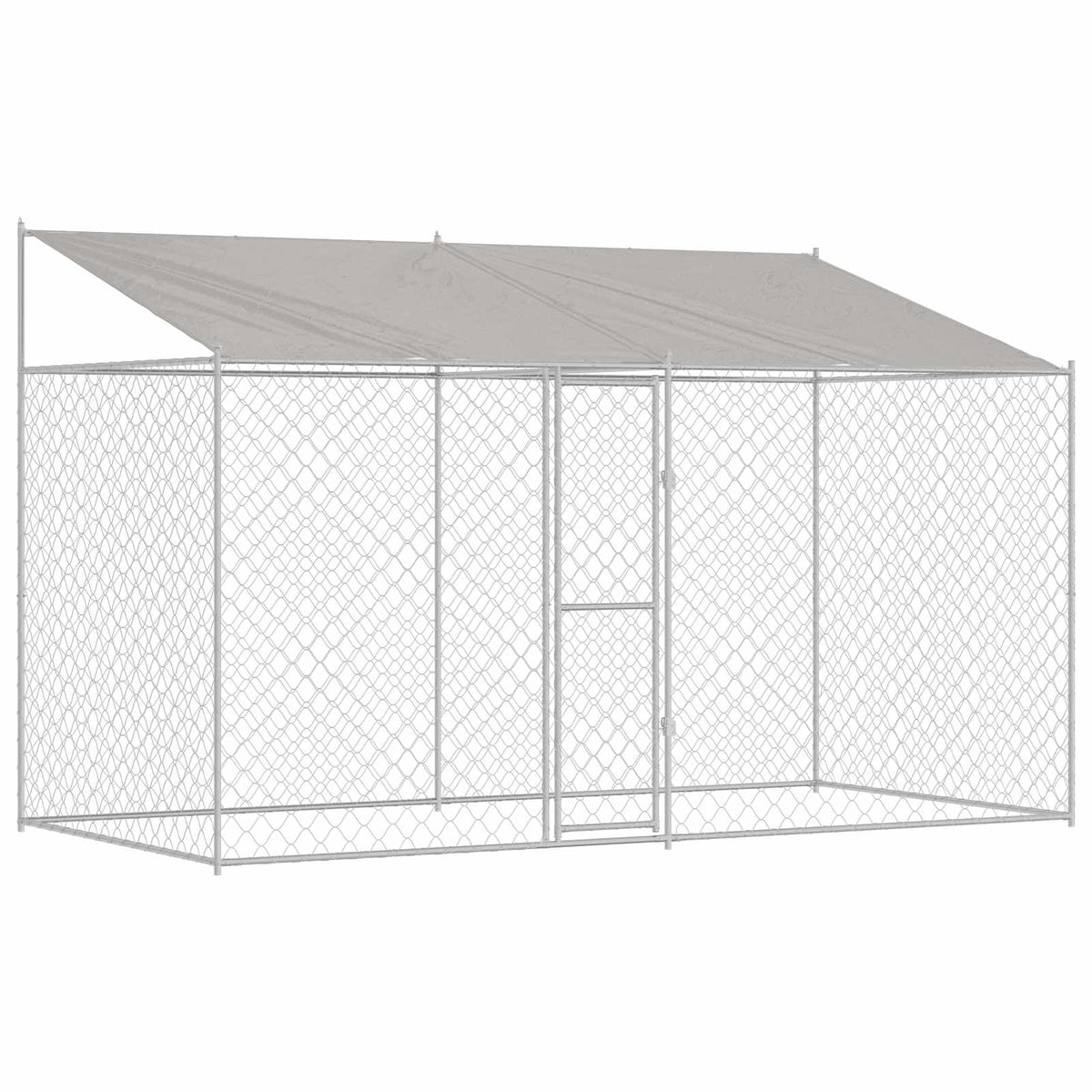 Hundbur med tak Silver 400 x 200 x 256 cm Stål och PE