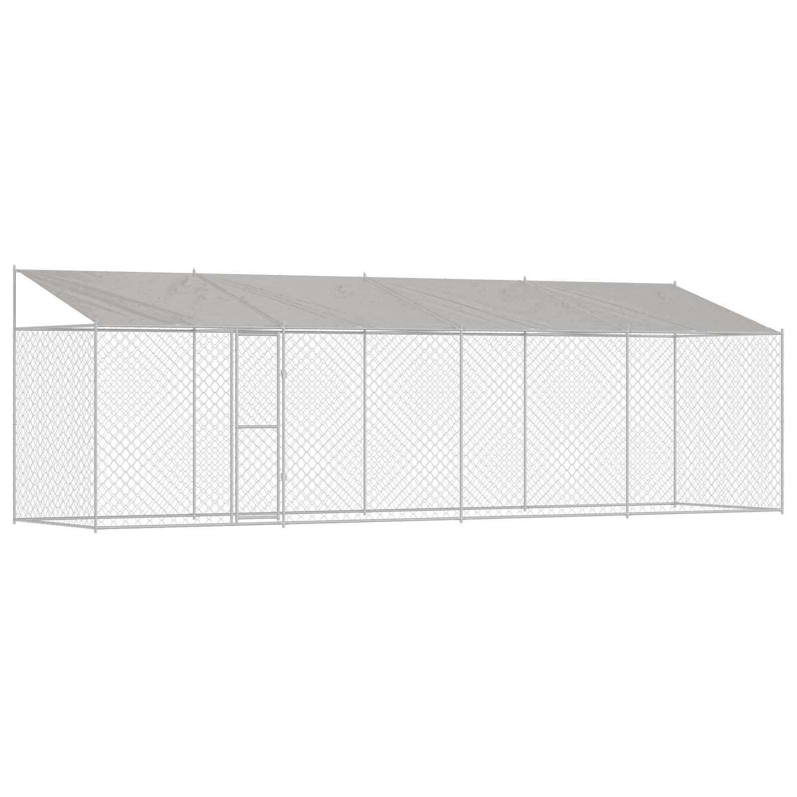 Hundbur med tak Silver 800 x 200 x 256 cm Stål och PE