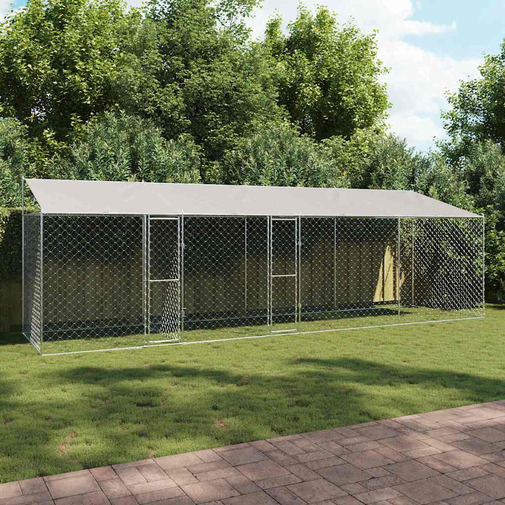 Hundbur med tak Silver 800 x 200 x 256 cm Stål och PE