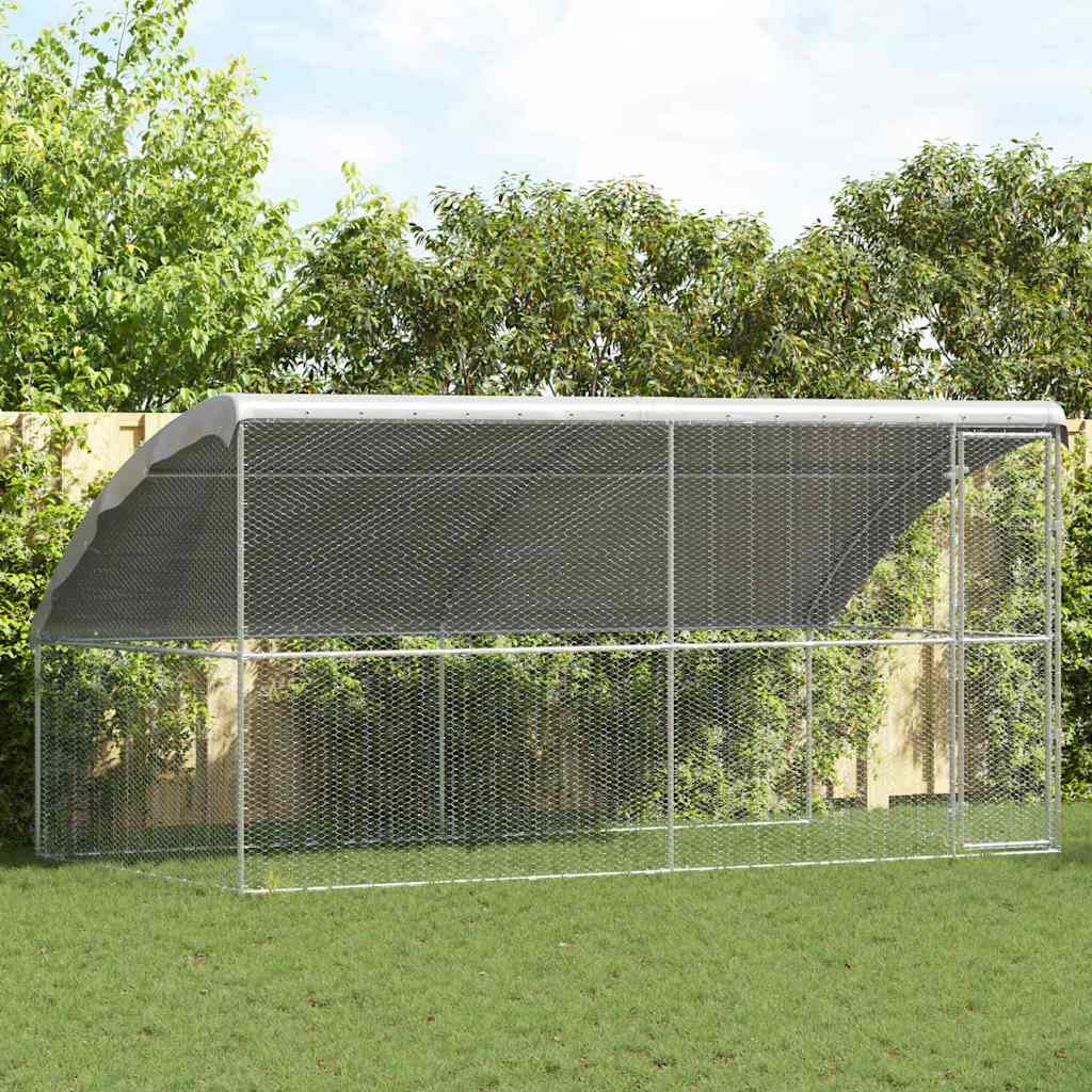 Hönsgård med 1 dörr 2 st Silver 400x200x200cm Galvaniserat stål