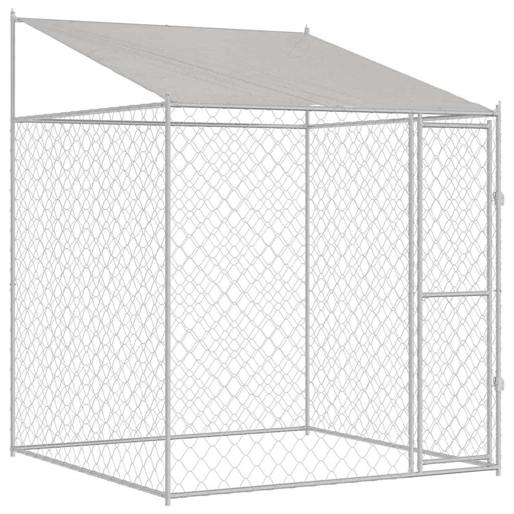 Hundbur med tak Silver 200 x 200 x 258 cm Stål och PE
