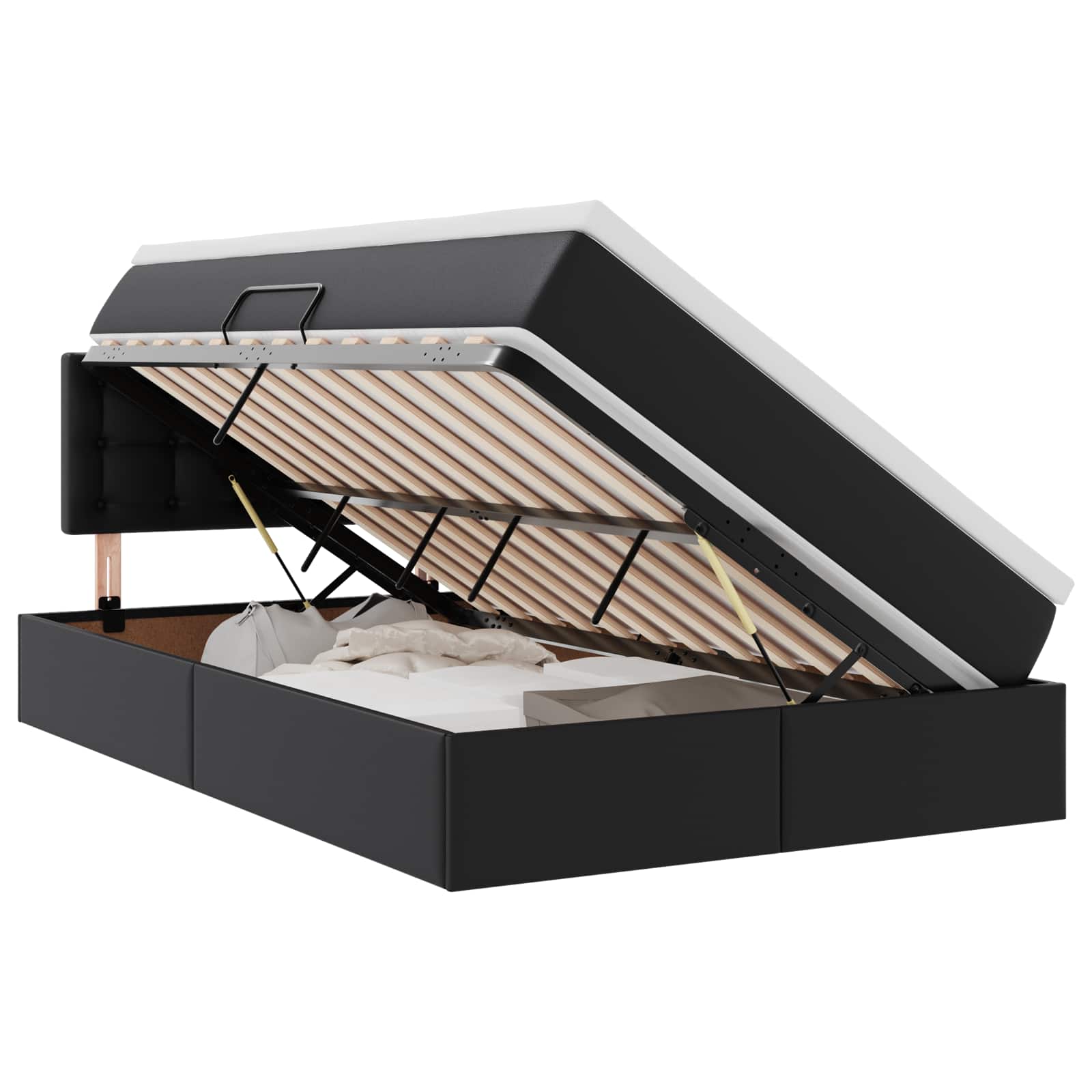 Förvaringssäng med madrass Svart 120 x 190 cm Konstläder
