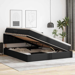 Förvaringssäng med LED Svart 180 x 200 cm Konstläder