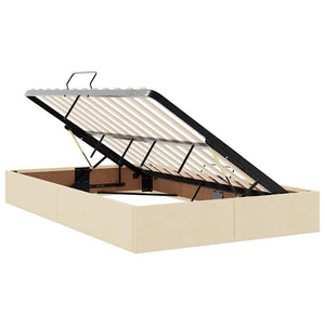 Förvaringssäng med LED med madrass Kräm 120 x 200 cm Polyester