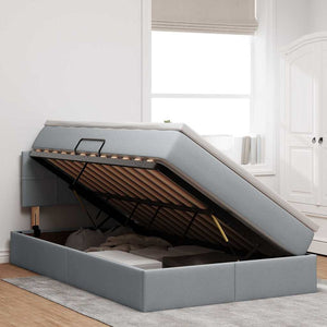 Förvaringssäng med LED Ljusgrå 120 x 190 cm Polyester