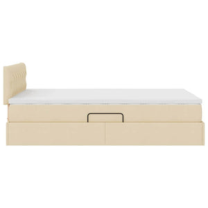 Förvaringssäng med LED med madrass Kräm 120 x 200 cm Polyester