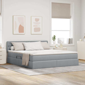 Förvaringssäng med LED Ljusgrå 180 x 200 cm Polyester