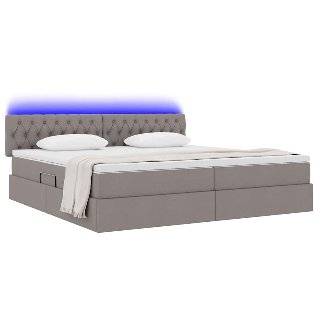 LED förvaringssäng med madrass Taupe 200 x 200 cm Tyg