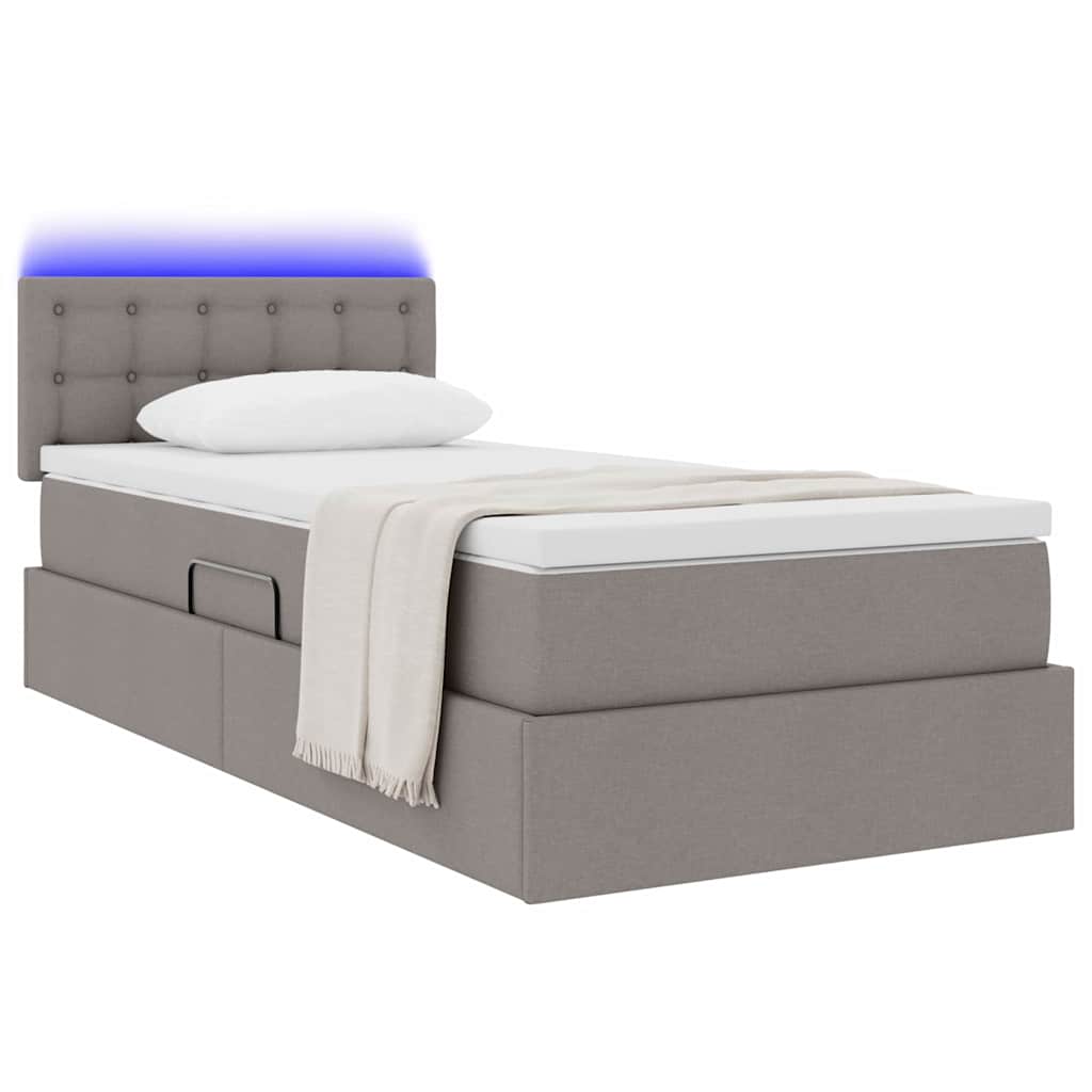 LED förvaringssäng med madrass Taupe 100 x 200 cm Tyg