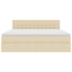 Förvaringssäng med LED med madrass Kräm 180 x 200 cm Polyester
