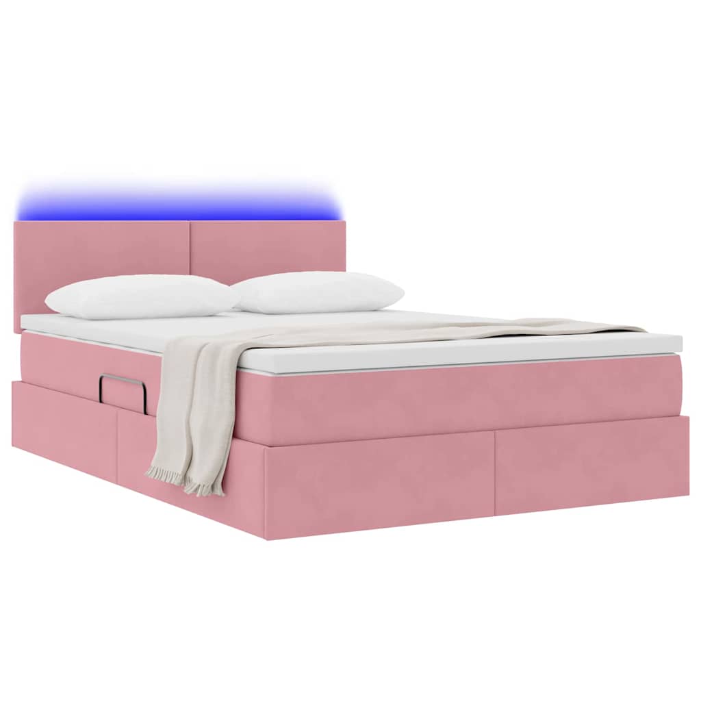 LED förvaringssäng med madrass Rosa 140 x 190 cm Sammet
