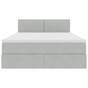 Förvaringssäng med LED med madrass Ljusgrå 140 x 200 cm Sammet