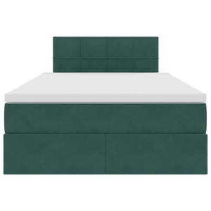 Förvaringssäng med LED med madrass Mörkgrön 120 x 200 cm Sammet