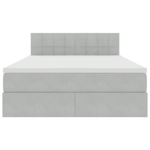 Förvaringssäng med LED med madrass Ljusgrå 140 x 190 cm Sammet
