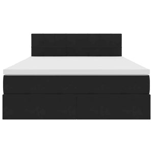 Förvaringssäng med LED med madrass Svart 140 x 190 cm Sammet