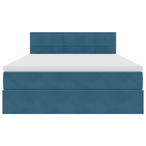 Förvaringssäng med LED med madrass Mörkblå 140 x 200 cm Sammet