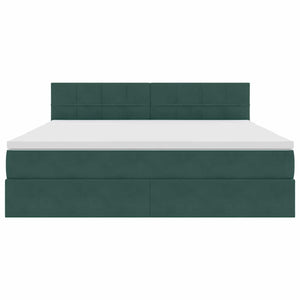 Förvaringssäng med LED med madrass Mörkgrön 180 x 200 cm Sammet