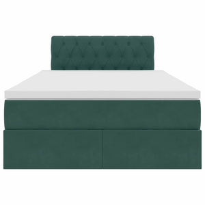 Förvaringssäng med LED med madrass Mörkgrön 120 x 200 cm Sammet