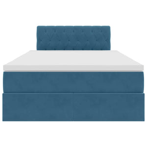 Förvaringssäng med LED med madrass Mörkblå 120 x 200 cm Sammet