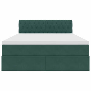 Säng med LED -remsljus med lagring Mörkgrön 140 x 190 cm Sammet