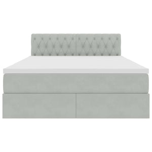 Förvaringssäng med LED med madrass Ljusgrå 140 x 200 cm Sammet