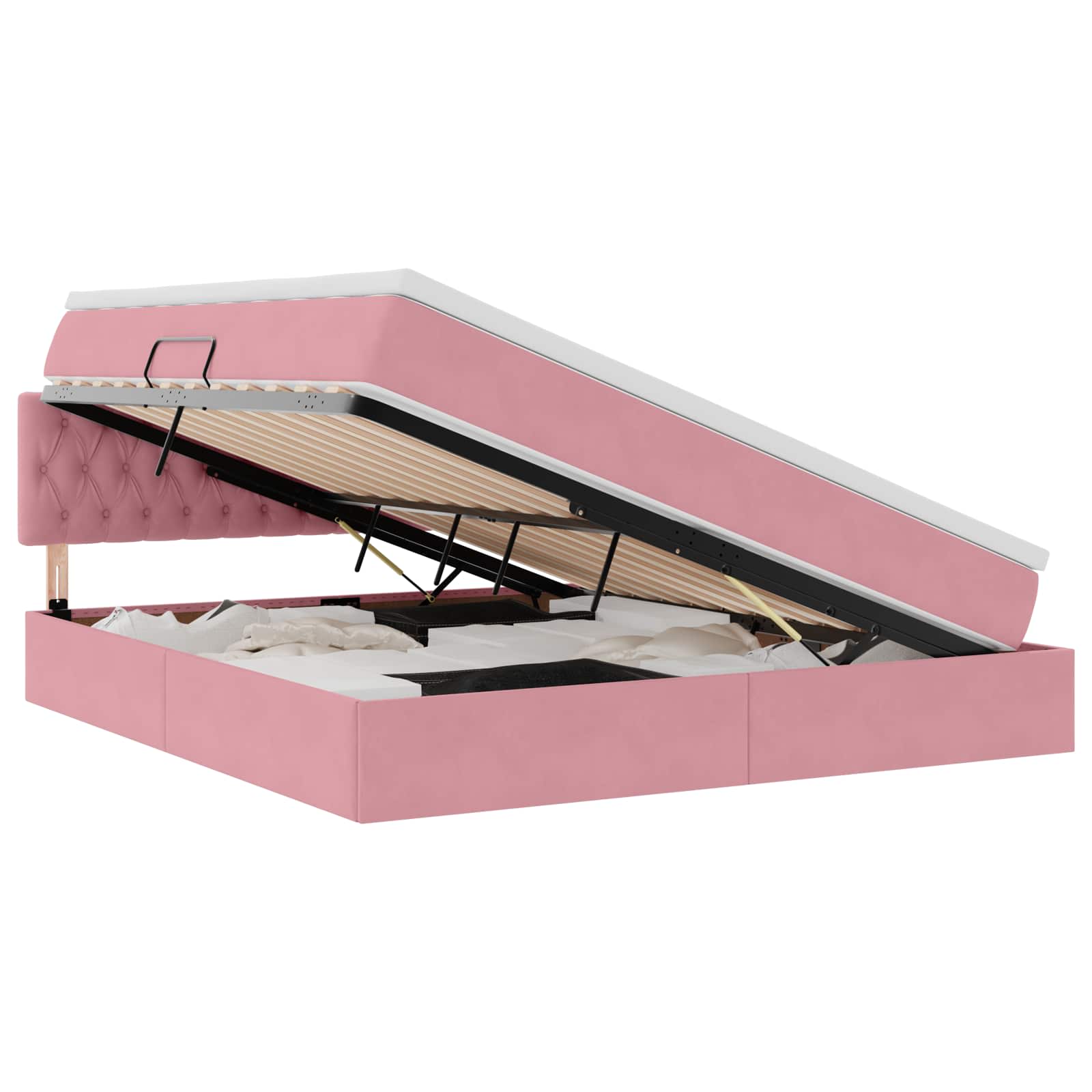 LED förvaringssäng med madrass Rosa 160 x 200 cm Sammet