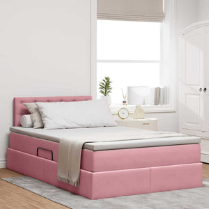 Förvaringssäng med LED med madrass Rosa 120 x 200 cm Sammet
