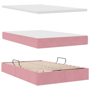 Förvaringssäng med LED med madrass Rosa 120 x 200 cm Sammet