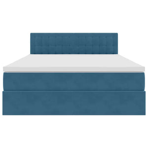 Förvaringssäng med LED med madrass Mörkblå 140 x 200 cm Sammet