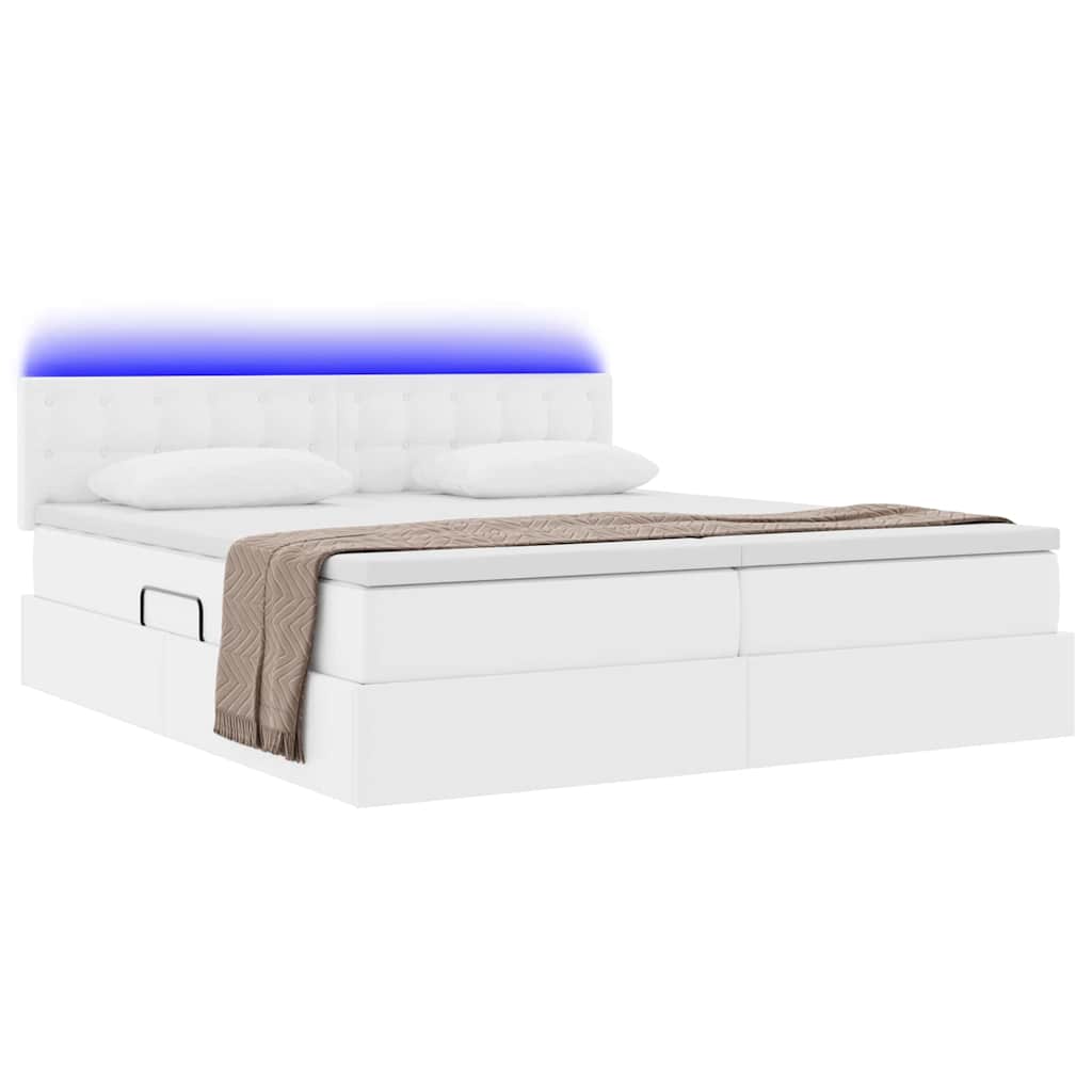 Förvaringssäng med LED med led Ren Vit 200 x 200 cm Konstläder