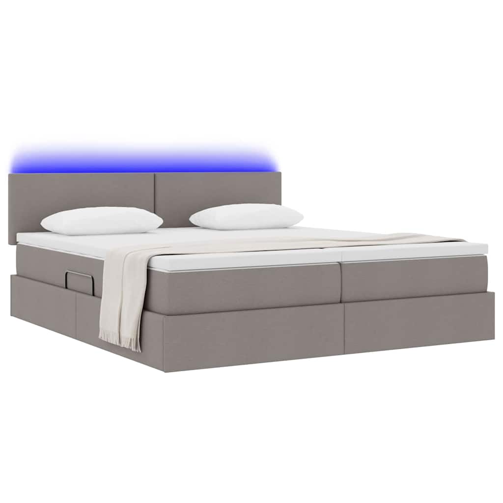 LED förvaringssäng med madrass Taupe 200 x 200 cm Tyg