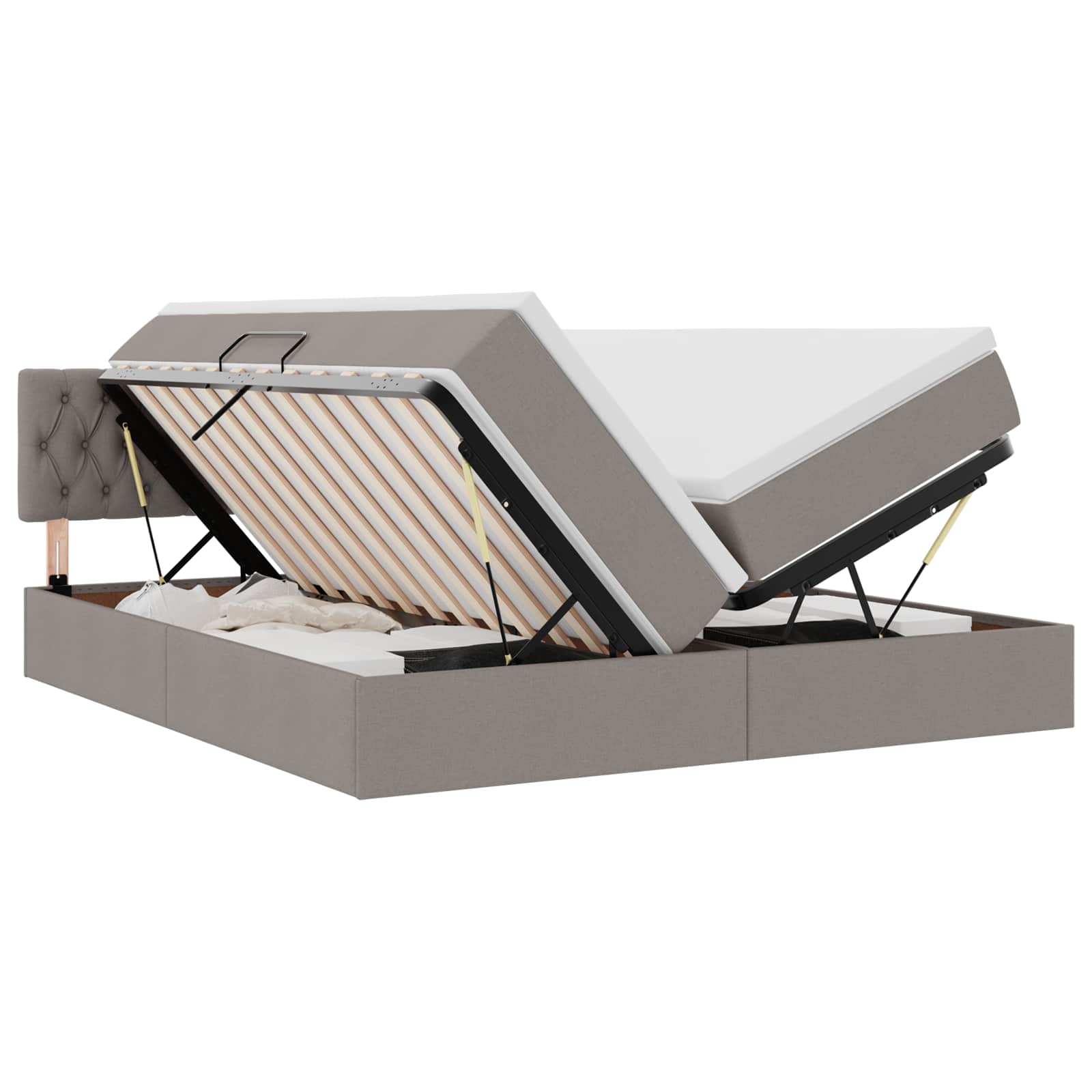 LED förvaringssäng med madrass Taupe 200 x 200 cm Tyg