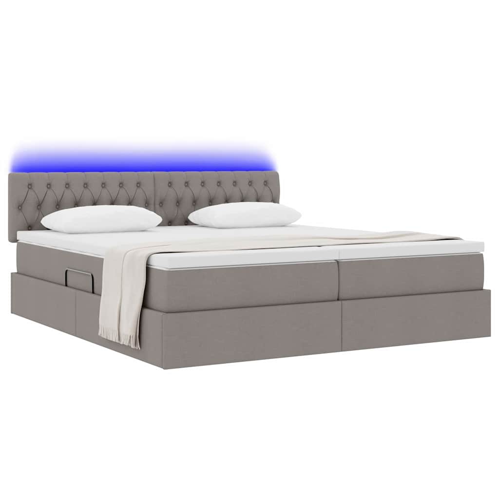 LED förvaringssäng med madrass Taupe 200 x 200 cm Tyg