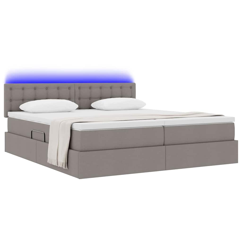 LED förvaringssäng med madrass Taupe 180 x 200 cm Tyg