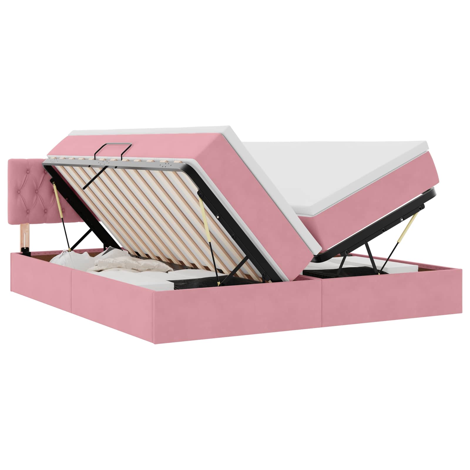 LED förvaringssäng med madrass Rosa 200 x 200 cm Sammet