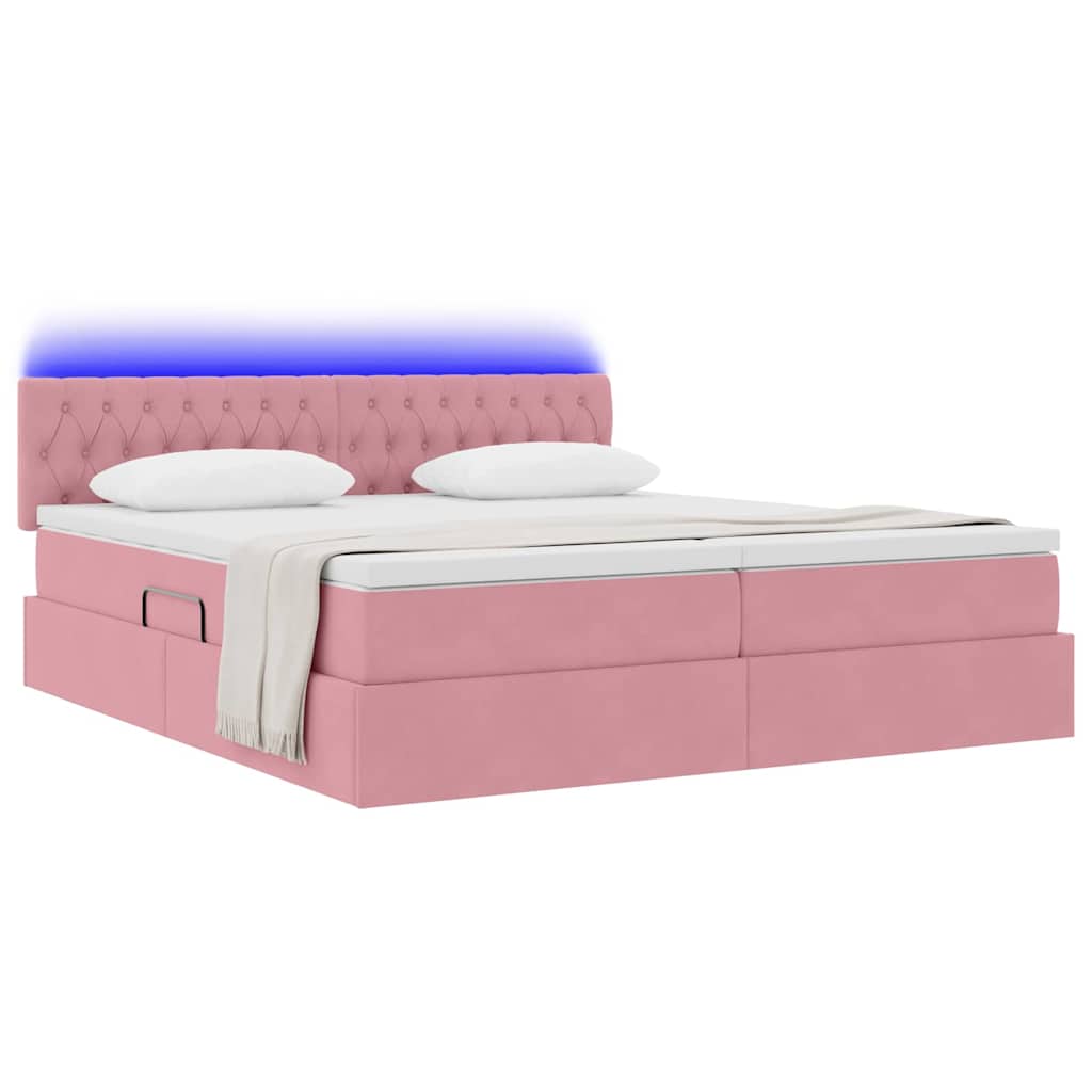LED förvaringssäng med madrass Rosa 200 x 200 cm Sammet
