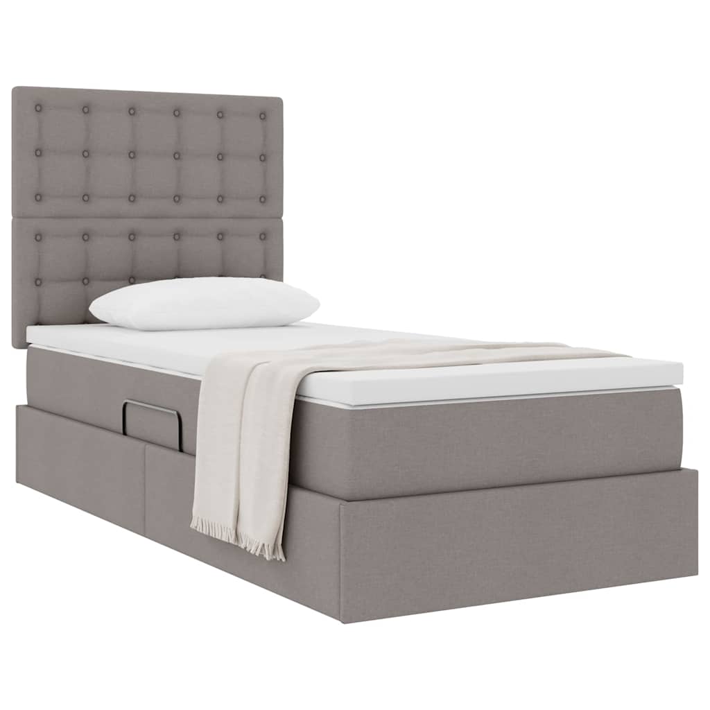 Förvaringssäng med madrass med huvudgavel Taupe 90 x 190 cm tyg