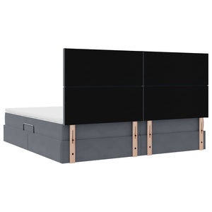 Förvaringssäng med LED med madrass Mörkgrå 200 x 200 cm Sammet