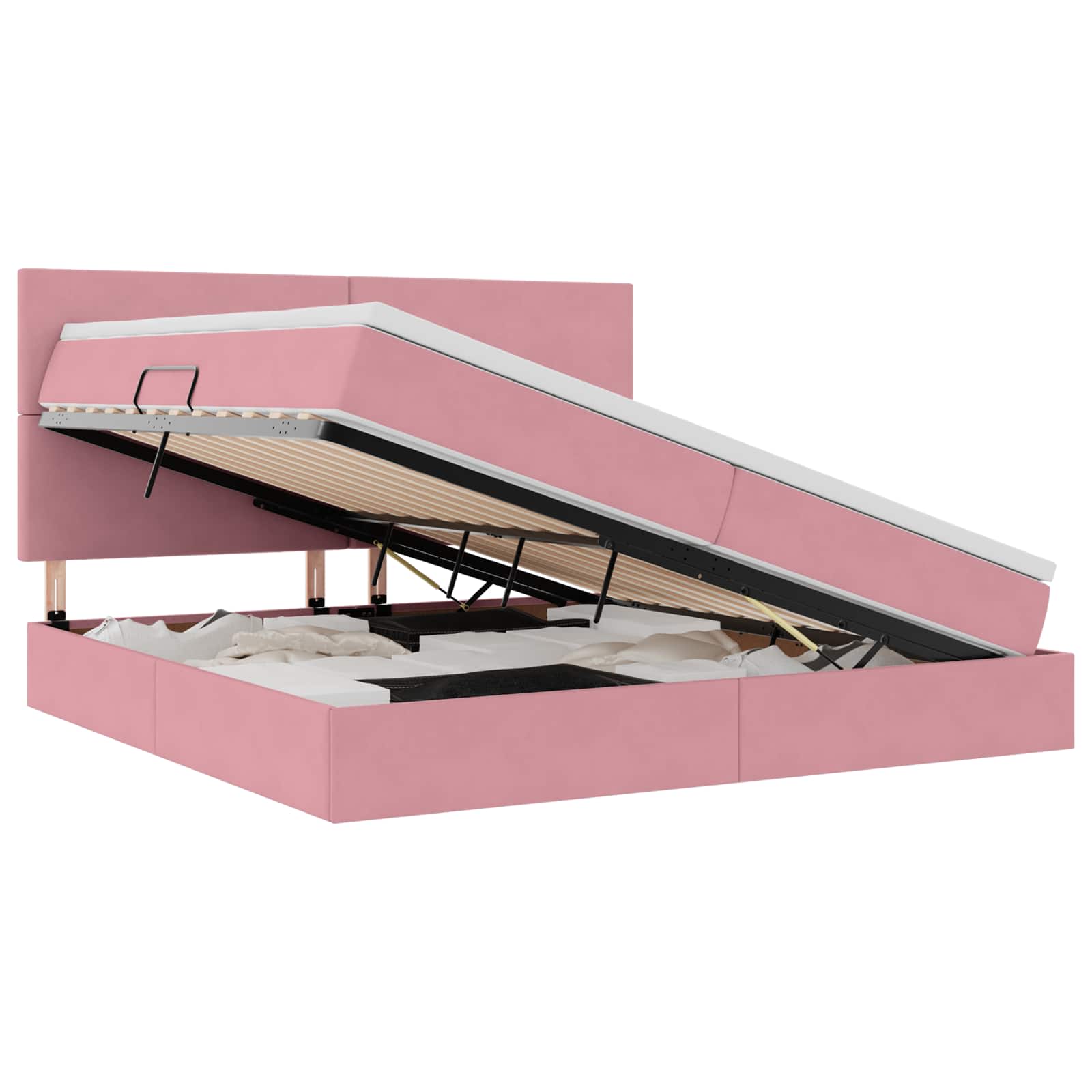 Förvaringssäng med madrass med lagring Rosa 200 x 200 cm Sammet