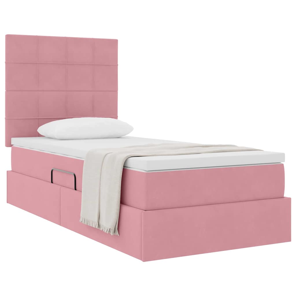 Förvaringssäng med madrass med lagring Rosa 90 x 190 cm Sammet