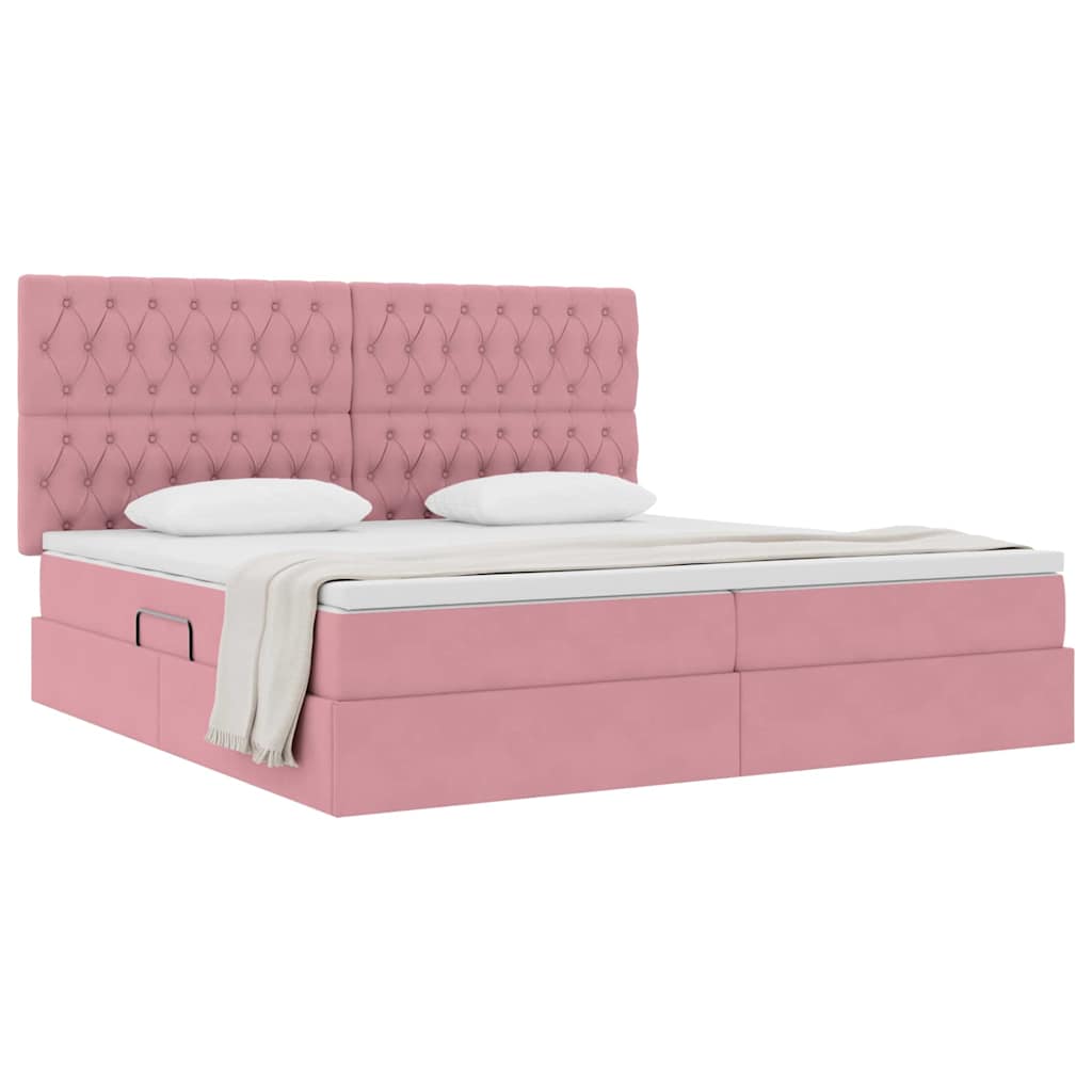 Förvaringssäng med madrass med lagring Rosa 200 x 200 cm Sammet